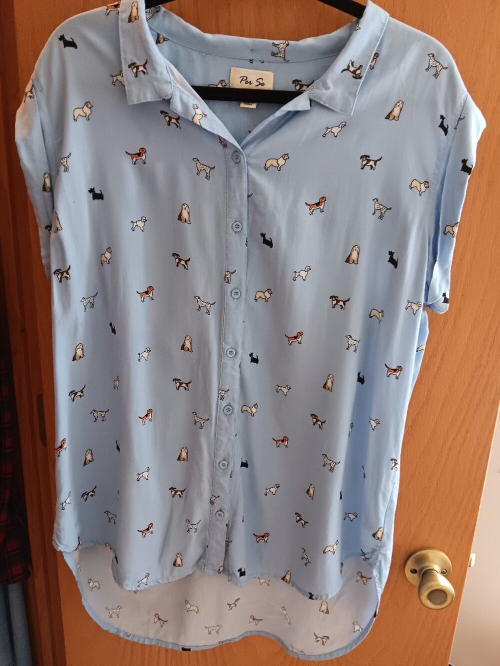 Per Se Dog Print Buttondown Blouse
